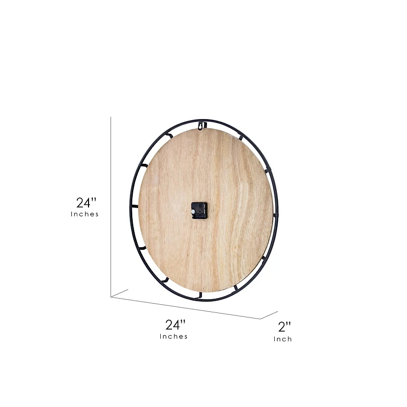 Rustic Whitewashed Wood and Metal Oversized Wall Clock 24"