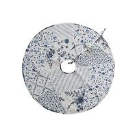 Hello Honey® 48" White & Blue Round Quilted Cotton Patchwork Floral Tree Skirt