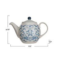 Hello Honey® 30oz. Blue & Cream Classic Holiday Stoneware Teapot with Strainer