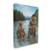 Stupell Industries Brown Grizzly Bear Family Fishing Mountain Lake Landscape Canvas Wall Art