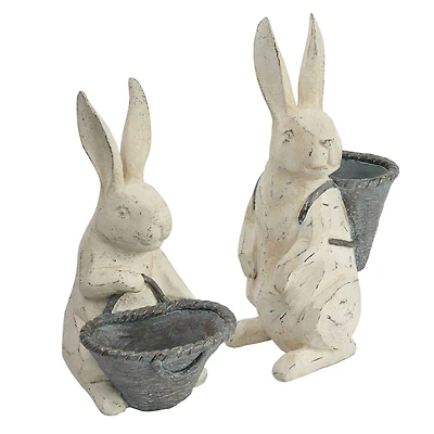 Hello Honey® Antique White & Gray Bunny Figurine Set