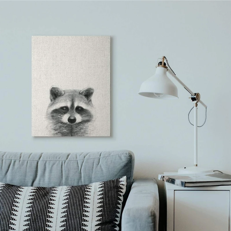 Stupell Industries Raccoon Portrait Grey Drawing Design Canvas Wall Art