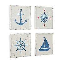 Set of 4 White Metal Coastal Wall Decor, 12" x 12"