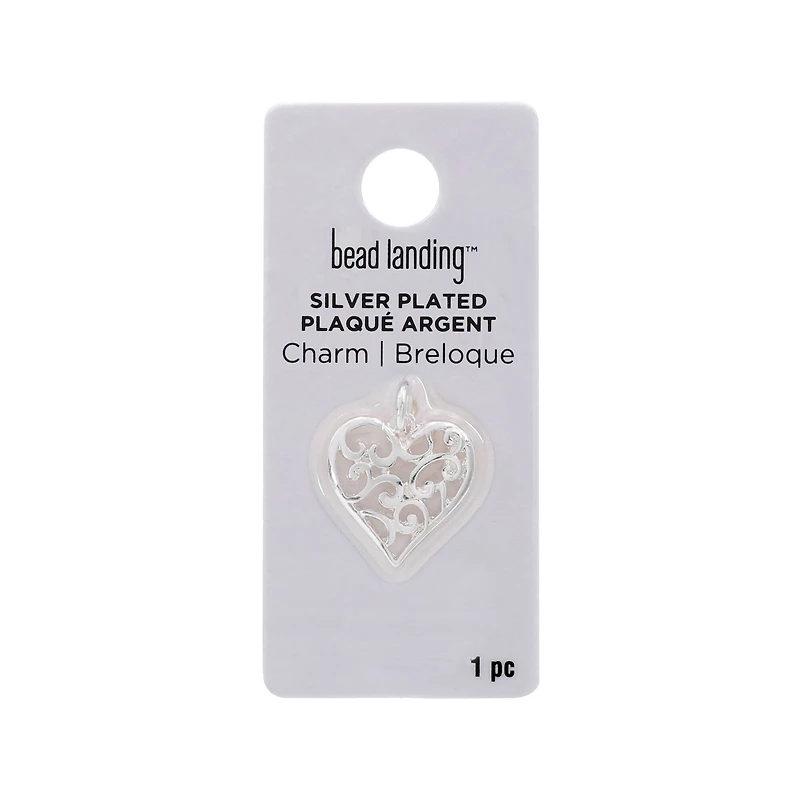 Silver Plated Heart Scroll Charm by Bead Landing™