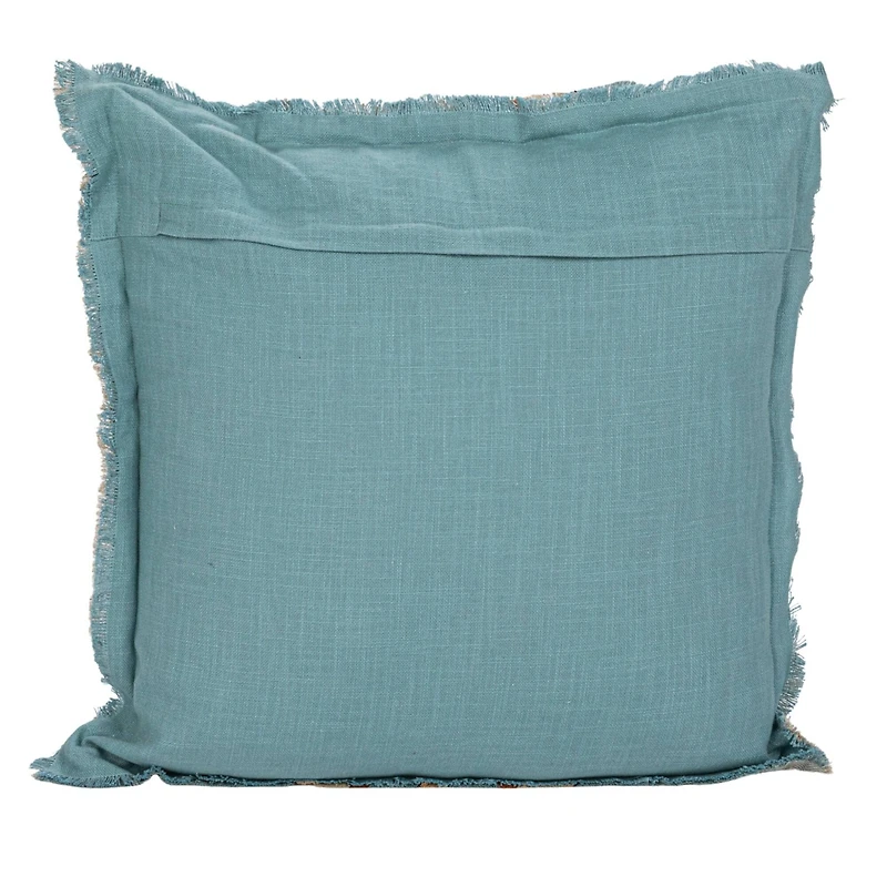 Hello Honey® 20" Blue & Brown Striped Woven Linen Fringed Pillow