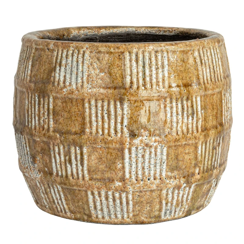 Hello Honey® 9.5" Brown Embossed Crackle Terra Cotta Planter