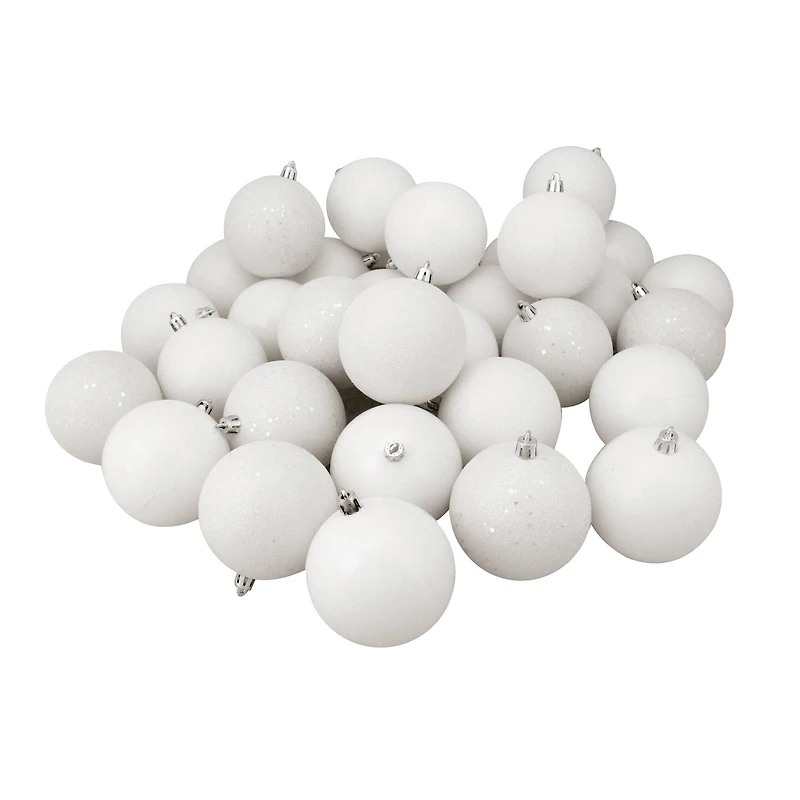 60ct. 2.5" 4-Finish Winter White Shatterproof Ball Ornaments