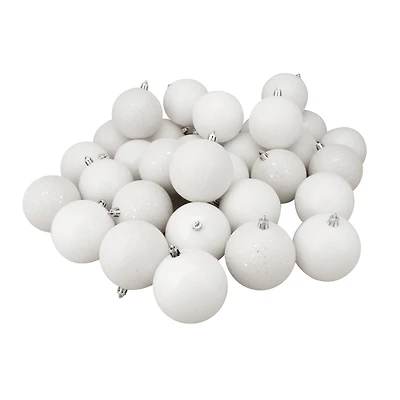 60ct. 2.5" 4-Finish Winter White Shatterproof Ball Ornaments