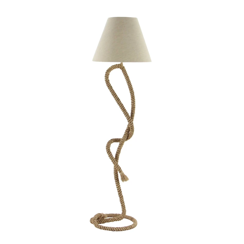 63" Brown Jute Rope & Iron Rustic Floor Lamp