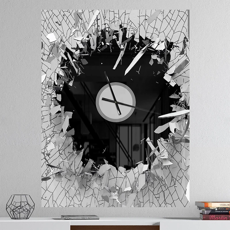 Designart Abstract Broken Wall 3D Design Rectangular Wall Clock