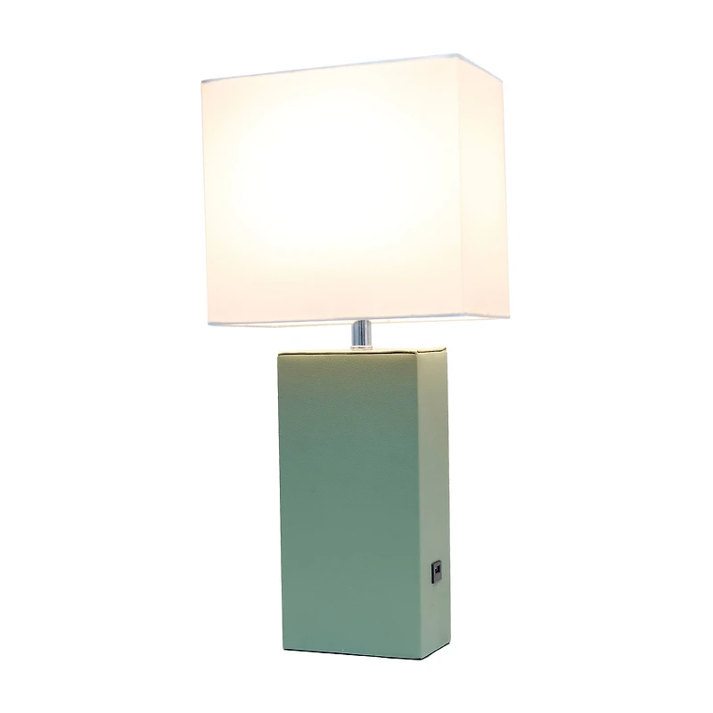 Lalia Home Lexington 21" Sage Green Leather Base Table Lamp with USB Port