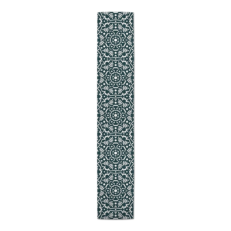 Folk Floral Teal 16" x 72" Cotton Twill Runner