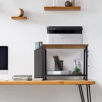 Rustic Brown 2-Tier Printer Cart with Wheels & Storage Bag