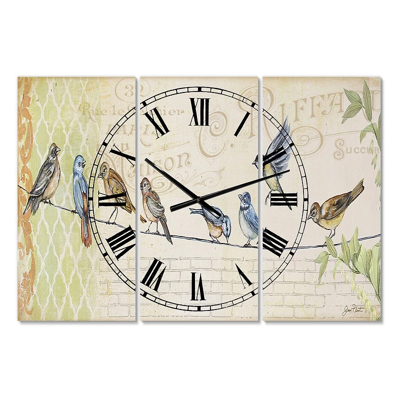 Designart Birds Gathered On Wire Paris III Multipanel Wall Clock