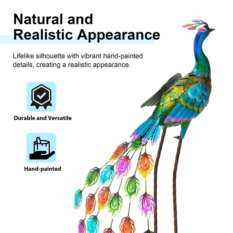 Glitzhome® 32" Metal Standing Peacock Garden Statue with Stakes