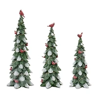 Frosted Cardinal Pine Tree Set