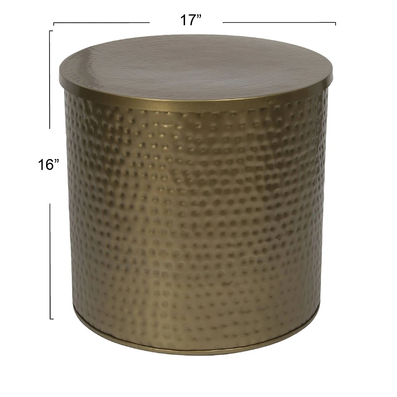 Hello Honey® 17" Gold Boho Hammered Metal Drum Table or Planter with Lid