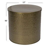 Hello Honey® 17" Gold Boho Hammered Metal Drum Table or Planter with Lid