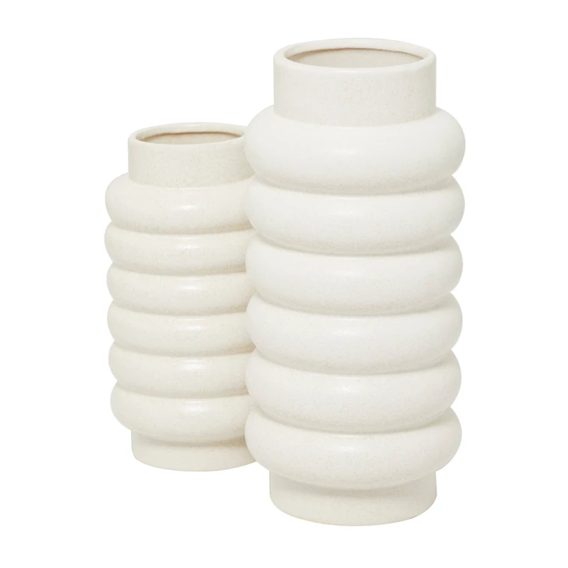 CosmoLiving by Cosmopolitan Ceramic Vase with Ring Ribbing Set of 2 16