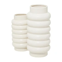 CosmoLiving by Cosmopolitan Ceramic Vase with Ring Ribbing Set of 2 16