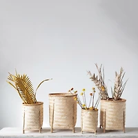 Hello Honey® Natural Woven Bamboo Baskets with Legs Set