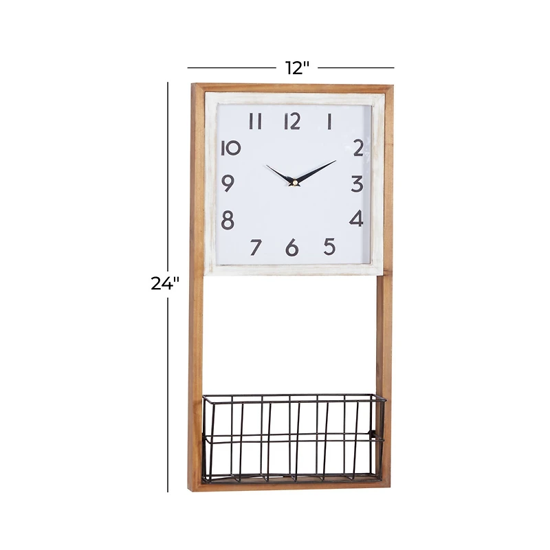 Brown Wood Farmhouse Wall Clock, 24" x 12" x 4"