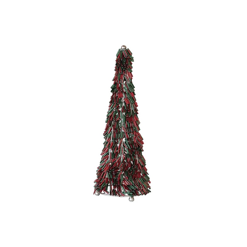 Hello Honey® 10.75" Red & Green Metal & Glass Beaded Christmas Tree