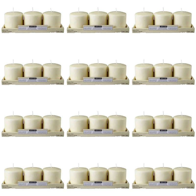 12 Packs: 3 ct. (36 total) Basic Elements™ 3" x 3" Ivory Pillar Candles by Ashland®