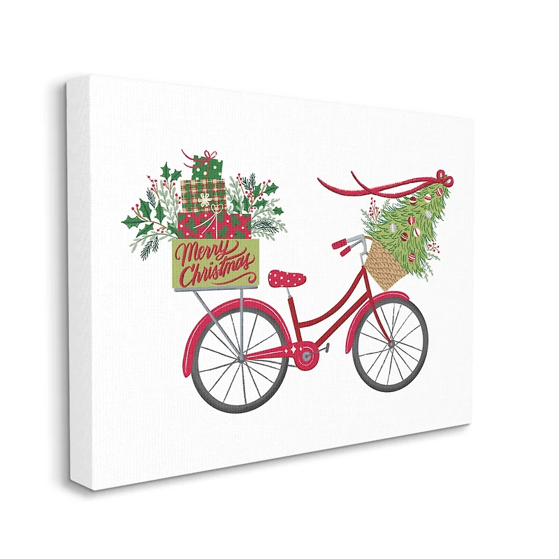 Stupell Industries Merry Christmas Seasonal Bicycle Canvas Wall Art
