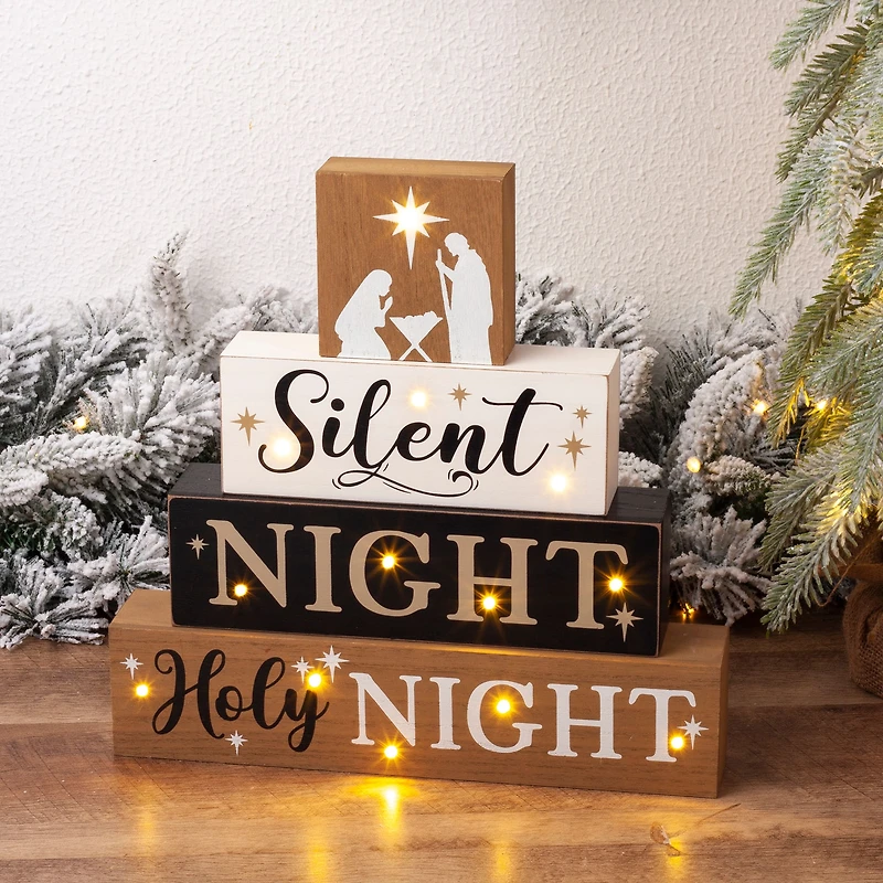 Glitzhome® 12" LED Lighted Nativity Block Word Sign