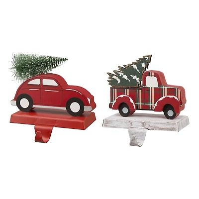 Glitzhome® 6" Red Car & Truck Stocking Holder Set