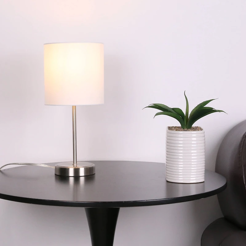 15" Silver Metal Table Lamp with White Fabric Shade by Ashland®