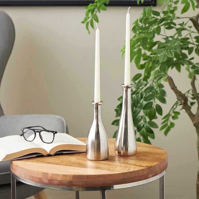 Silver Aluminum Taper Candle Holder Set