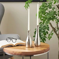 Silver Aluminum Taper Candle Holder Set