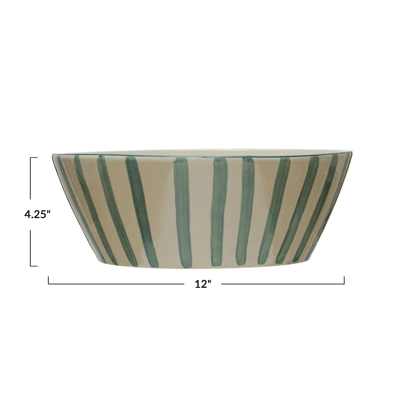 Hello Honey® 12" Green Striped Stoneware Serving Bowl