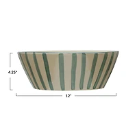 Hello Honey® 12" Green Striped Stoneware Serving Bowl