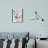 Stupell Industries Beautiful Horse & Pink Flowers Wall Art in Black Frame