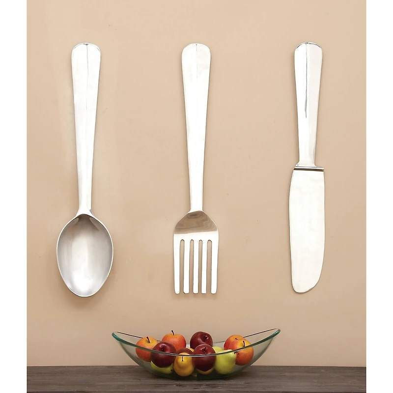 Silver Aluminum Utensil Wall Décor Set