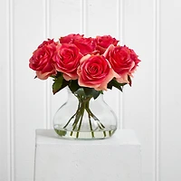 11" Rose Arrangement in Glass Vase