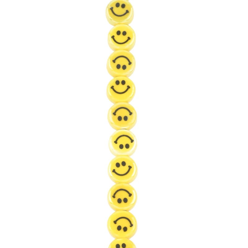 Yellow Ceramic Smiley Face Beads, 10mm by Bead Landing™