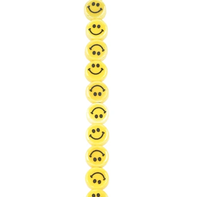Yellow Ceramic Smiley Face Beads, 10mm by Bead Landing™