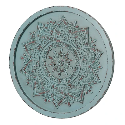 American Art Decor™ 17" Distressed Turquoise Boho Rustic Farmhouse Wood Framed Wall Medallion