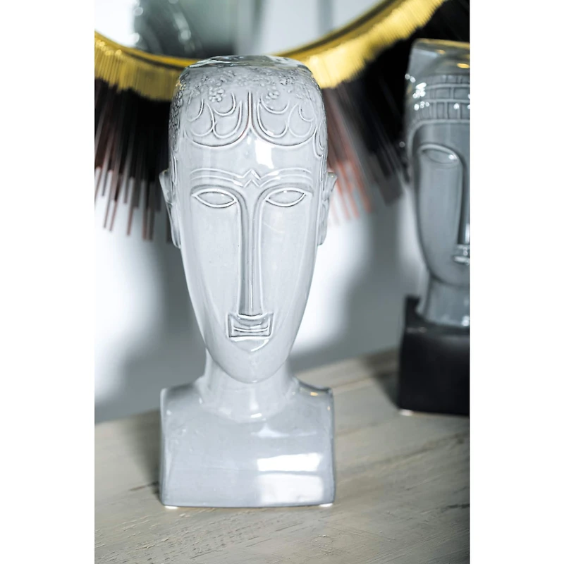 13" Gray Stoneware Man Head Sculpture
