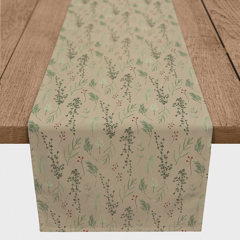 90" Brown Holiday Greenery Cotton Twill Runner