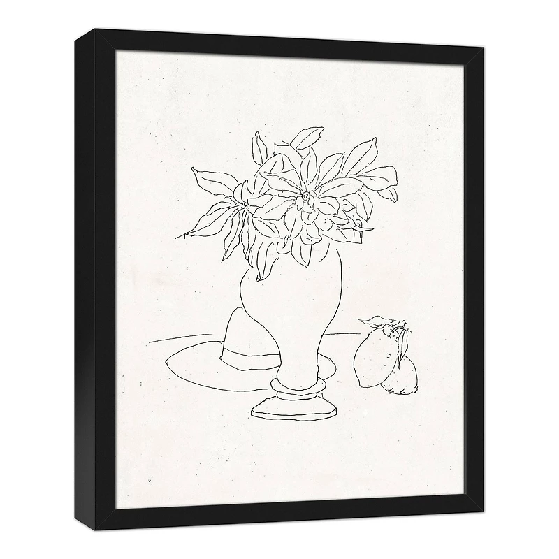 Floral Sketched Still I 16" x 20" Black Framed Canvas