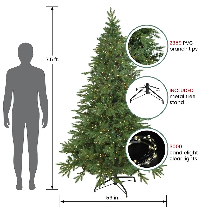 7.5ft. Pre-Lit Real Touch™ Birch River Fir Artificial Christmas Tree, Clear Lights