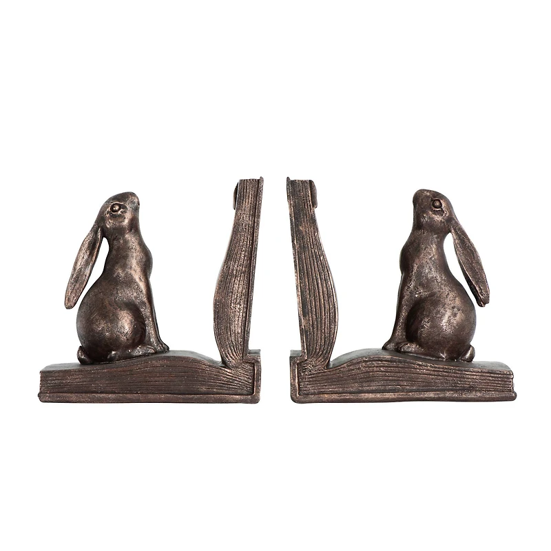 Hello Honey® Rustic Bronze Rabbit on Book Bookends Set