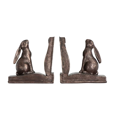 Hello Honey® Rustic Bronze Rabbit on Book Bookends Set