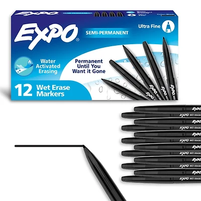 Expo® Vis-à-Vis® Ultra Fine Tip Black Wet Erase Markers, 12ct.