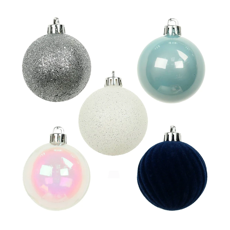 5 Pack 2.2" Blue & Silver Shatterproof Ball Ornaments by Ashland